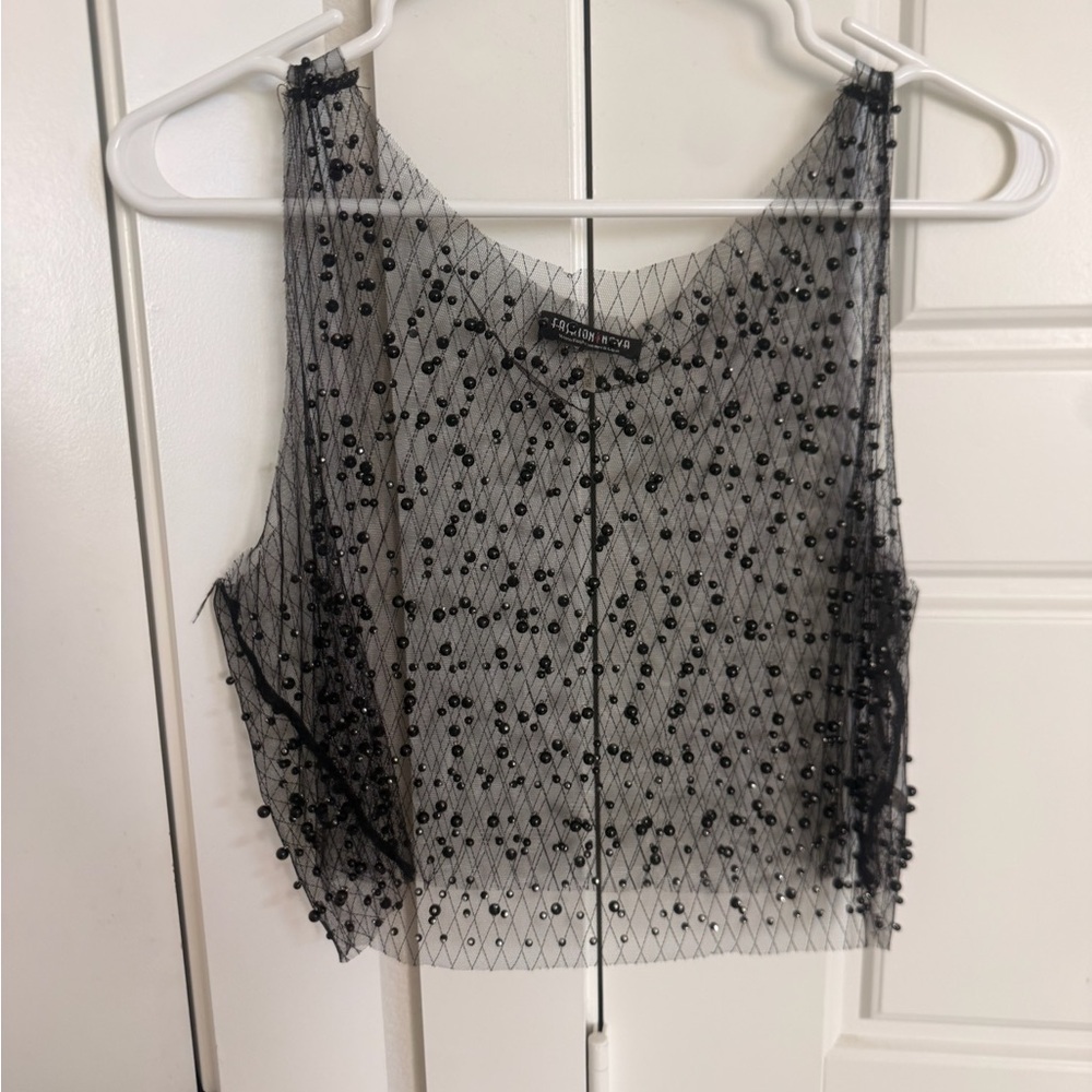 Zara Black Sheer Beaded Crop Top